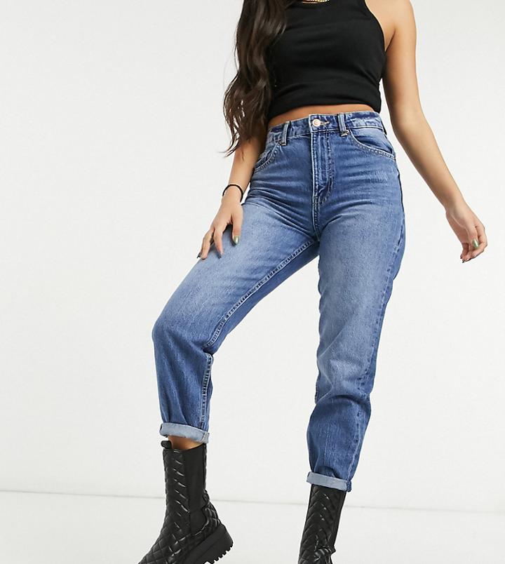 Bershka Petite Mom Jeans In Blue