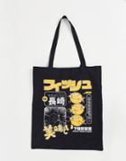 Asos Design Tote Bag In Black With Orange Print-multi