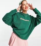 Collusion Unisex Sweatshirt With Logo Print In Khaki Set-green