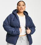 Threadbare Plus Papaya Quilted Arm Puffer Jacket In Indigo-blue