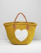Hat Attack Painted Heart Straw Tote Bag - Beige