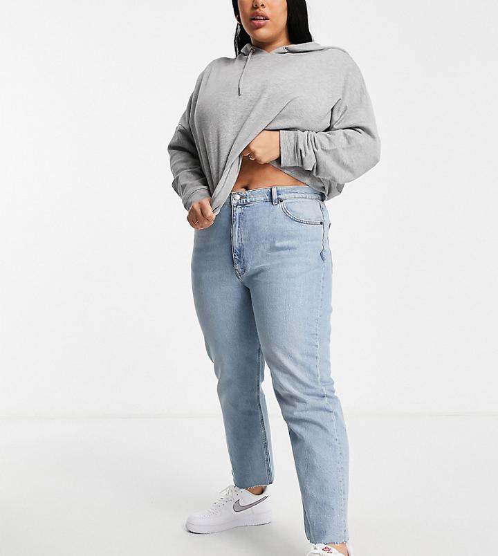 Asos Design Curve High Rise Stretch 'effortless' Crop Kick Flare Jeans In Lightwash-blue