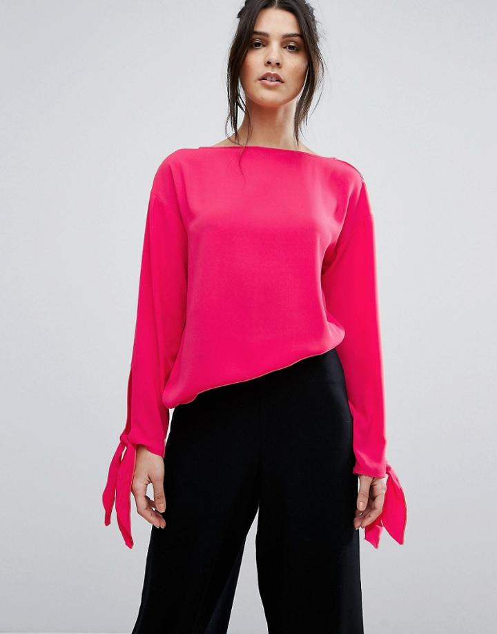 Warehouse Tie Sleeve Top - Pink