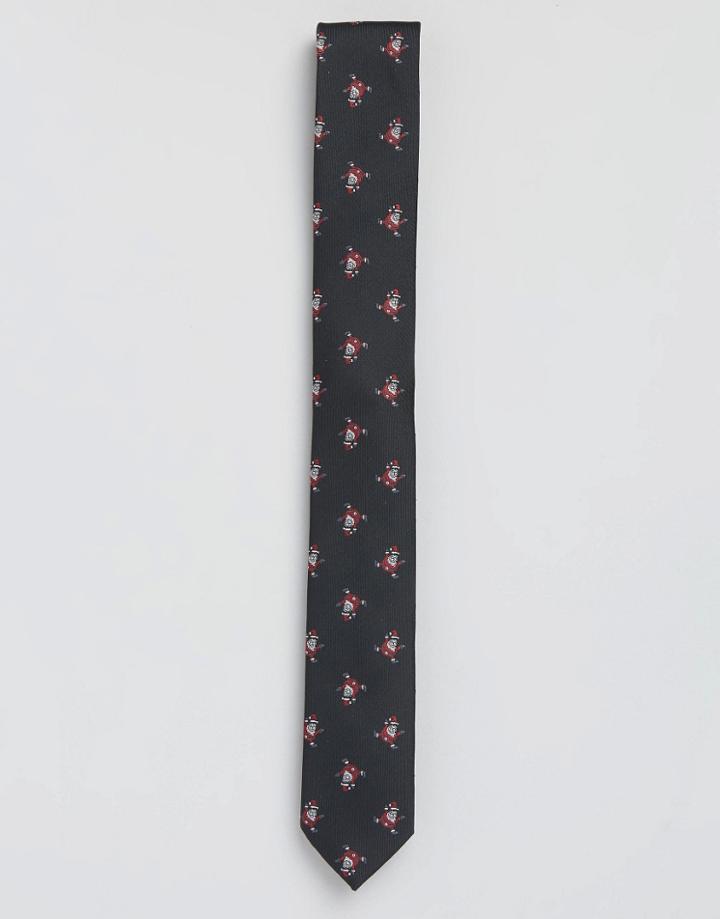 Asos Holidays Tie With Cartwheeling Santa - Black