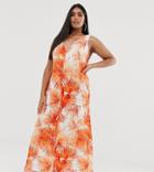 Asos Design Curve Low Back Maxi Dress In Palm Print-multi