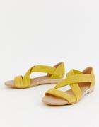 Office Hallie Bright Yellow Suede Flat Sandals - Yellow