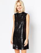 Asos Denim Turtleneck Dress With Sequins And Rips - Black