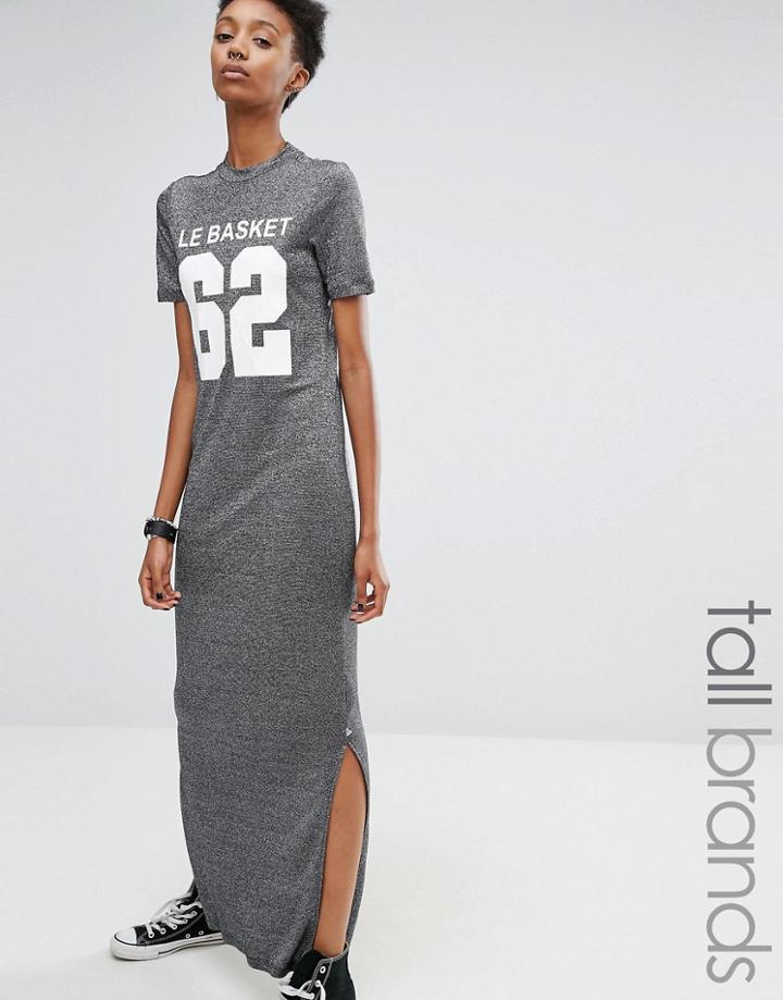 Noisy May Tall Motif Metallic Jersey Maxi T-shirt Dress - Gray