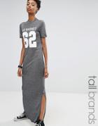 Noisy May Tall Motif Metallic Jersey Maxi T-shirt Dress - Gray