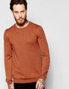 Asos Merino Wool Crew Neck Sweater In Rust - Rust