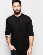 Asos Shirt In Drape Fabric With Grandad Collar And Long Sleeve - Black