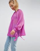 Asos High Neck Floaty Blouse - Purple