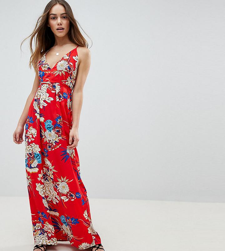 Parisian Petite Floral Print Cami Maxi Dress - Red