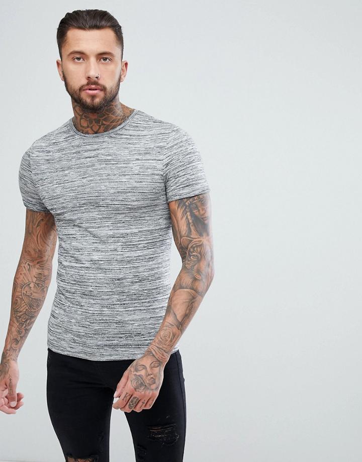 Asos Muscle T-shirt In Lightweight Knitted Jersey With Roll Sleeve In Gray - Gray