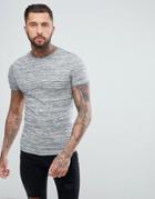 Asos Muscle T-shirt In Lightweight Knitted Jersey With Roll Sleeve In Gray - Gray
