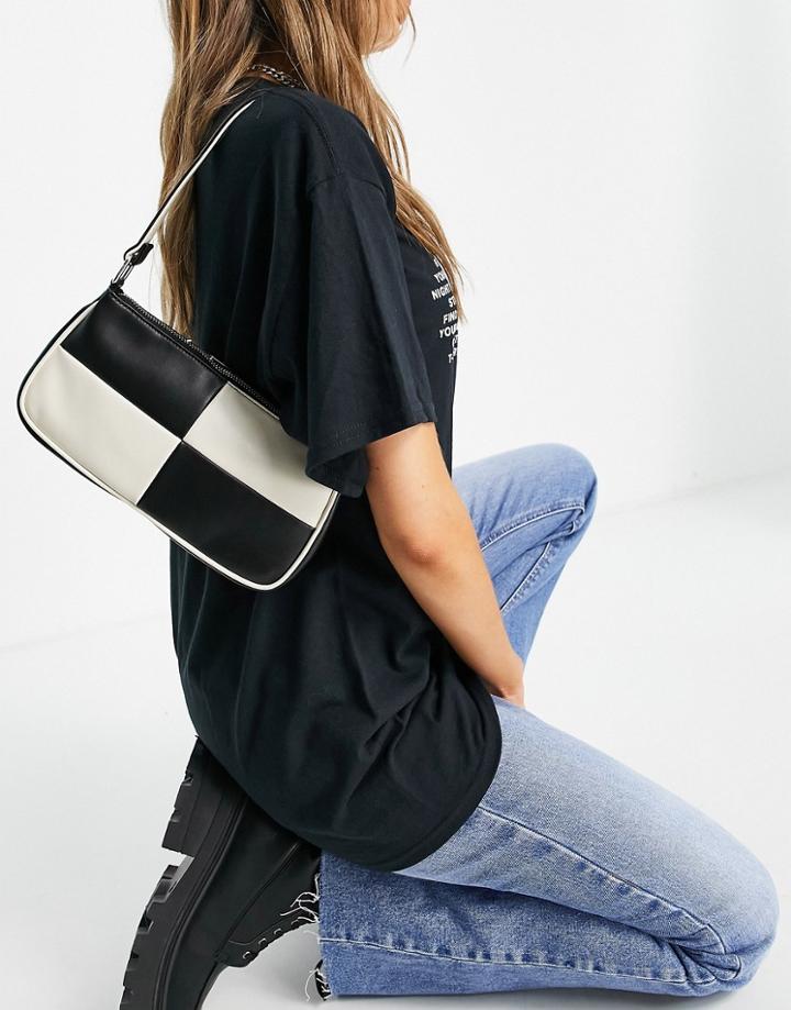 Asos Design Slim 90s Shoulder Bag In Black & Off White Patchwork-multi