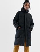 Asos Design Longline Puffer Jacket With Hood In Black - Black