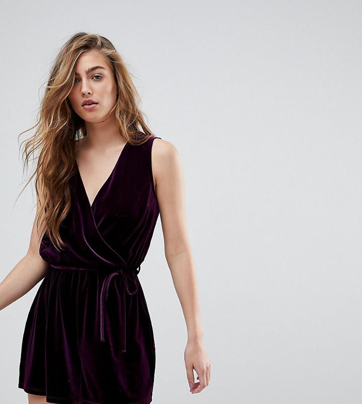 Miss Selfridge Exclusive Velvet Plunge Neck Romper - Purple