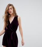 Miss Selfridge Exclusive Velvet Plunge Neck Romper - Purple