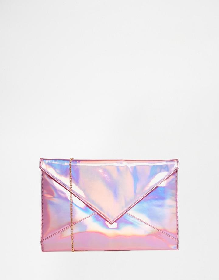 Nali Oversiized Metallic Envelope Clutch Bag - Pink
