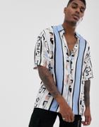 Asos Design Oversized Shirt In Geo-tribal Print-white