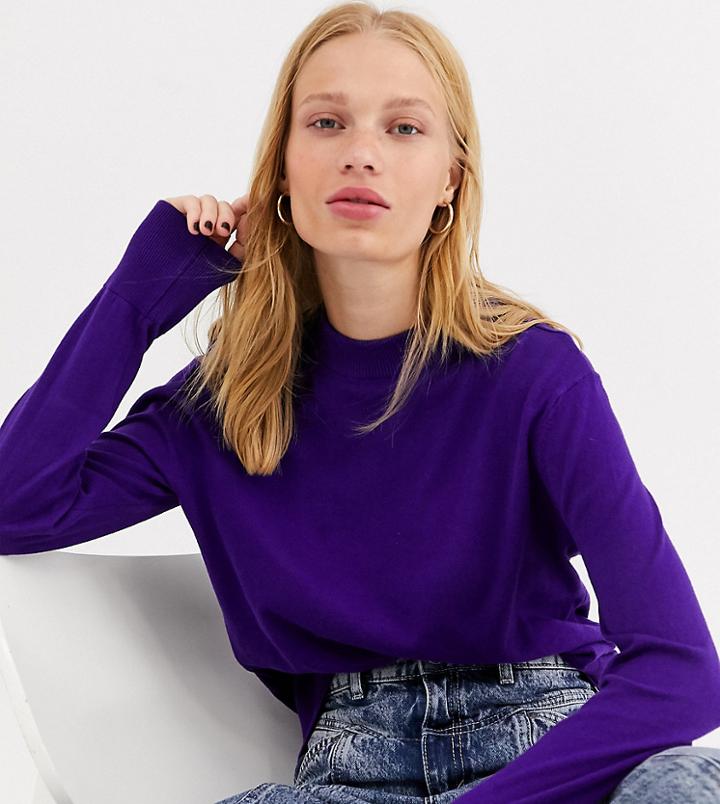 Monki High Neck Lighweight Sweater In Purple