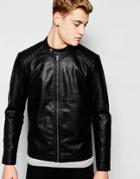 Jack & Jones Faux Leather Jacket With Quilted Sleeves - Black