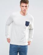 Esprit Sweatshirt With Contrast Pocket In Marl Jersey - White