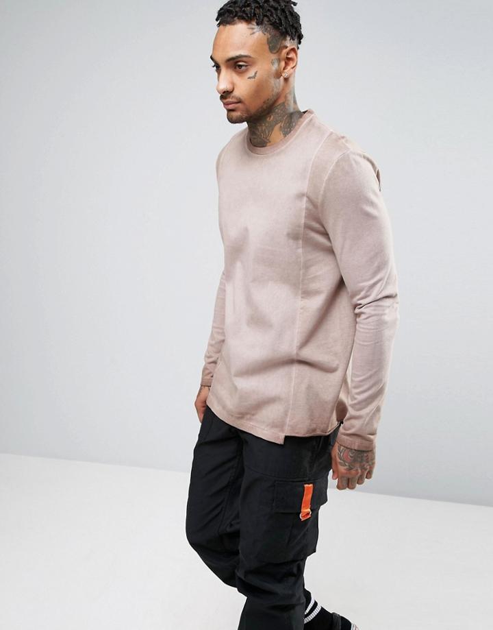 Asos Oversized Long Sleeve T-shirt With Woven Panels And Pigment Wash