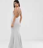 Jarlo Tall Halterneck Maxi Dress With Multi Strap Drop Back In Silver Gray - Gray