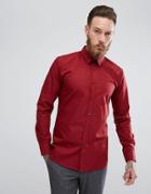 Hugo Extra Slim Fit Poplin Shirt In Burgundy - Red