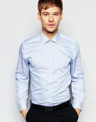 Number Eight Savile Row Fine Stripe Shirt With Point Collar In Skinny Fit - Sky Blue