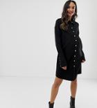 Asos Design Maternity Denim Shirt Dress In Black - Black