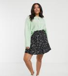 Asos Design Curve Mini Skirt With Box Pleats In Mono Floral-multi