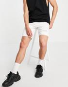 Pull & Bear Slim Fit Denim Shorts With Rips In White