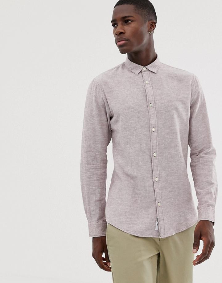 Only & Sons Slim Fit Linen Mix Shirt In Dusty Pink-red