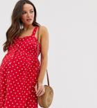 Asos Design Maternity Linen Button Through Mini Dress In Spot - Multi
