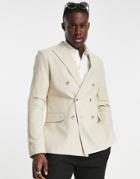 Gianni Feraud Wedding Slim Fit Double Breasted Linen Suit Jacket-brown