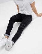 Boohooman Skinny Biker Jeans With Zip Knee Detail In Black Wash - Black