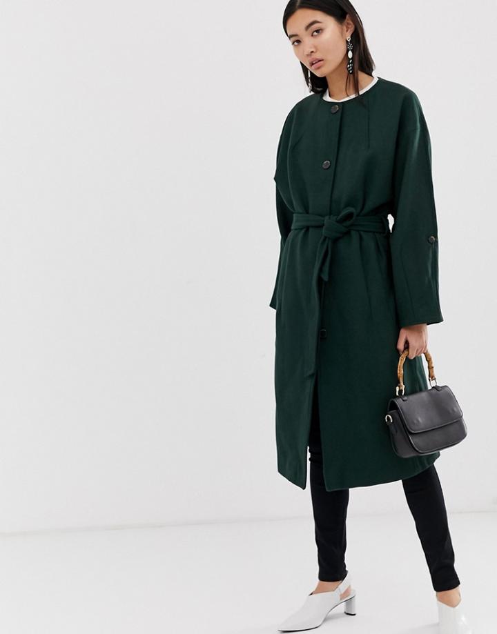 Selected Femme Collarless Wool Coat-green