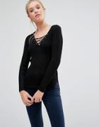 Brave Soul Tie Front Knitted Top - Black