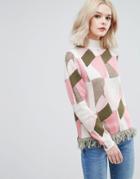 Vila Patterned Knit Sweater With Fringe - Multi