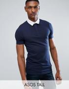 Asos Tall Muscle Rugby Polo Shirt In Navy - Navy