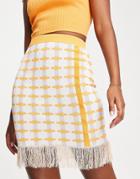 Urban Revivo Knitted Mini Skirt With Fringing In Orange Check - Part Of A Set