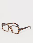 Asos Design Square Glasses In Tort With Clear Lens-brown