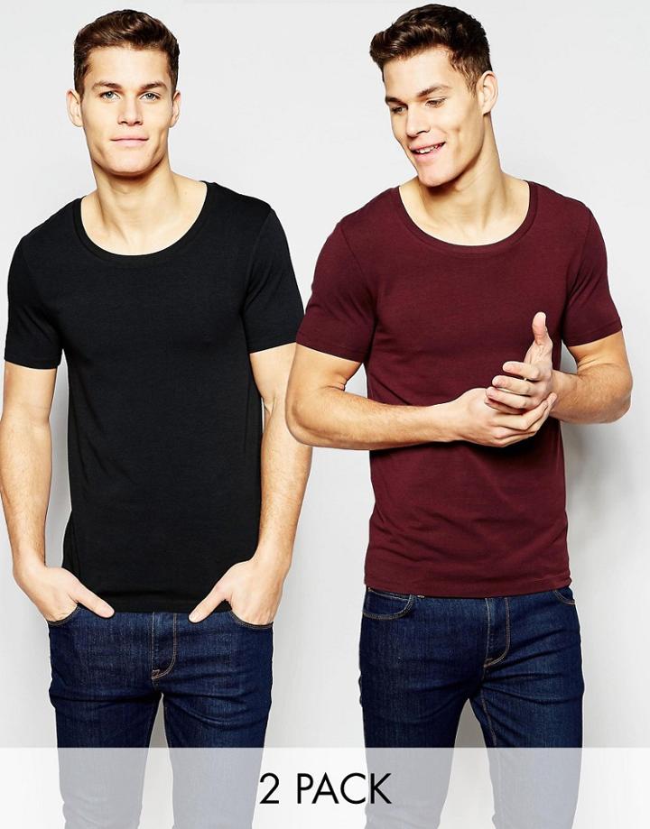 Asos Muscle T-shirt With Scoop Neck In Black And Oxblood Save 17%