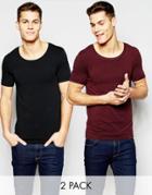 Asos Muscle T-shirt With Scoop Neck In Black And Oxblood Save 17%