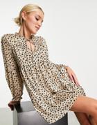 Stradivarius Smock Dress In Beige Ditsy Floral-neutral