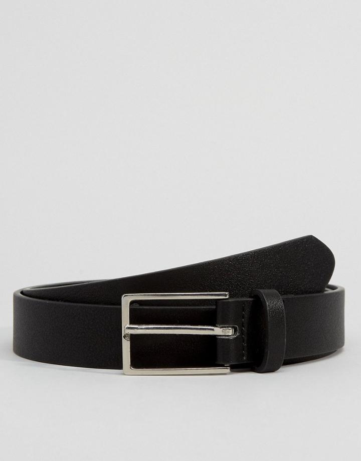 Asos Design Smart Faux Leather Slim Belt In Black