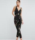 Asos Tall Cami Wrap Jumpsuit With Peg Leg In Floral Tiger Print - Multi